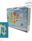 Baby blanket with colorful design in a gift box, featuring 'mother's choice' branding.