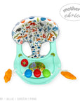 Baby activity seat with colorful design and toys on a white background, branded 'Mother's Choice'.