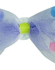 Headband with a colorful polka dot bow on a white background