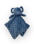 Blue textured security blanket with elephant shape on a white background