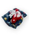 Flannel blanket with a red heart and white bow on a white background