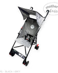 Black and gray stroller with canopy on a white background, featuring 'mother's choice' branding.