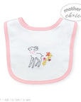 Baby bib with deer and floral design on a white background, branded 'Mother's Choice'.