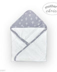 Hooded towel with tree pattern on a white background, branded 'Mother's Choice'.
