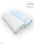 Roll of light blue fabric with 'Mother's Choice' branding on a white background