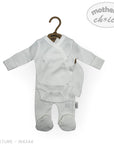 White baby onesie on a hanger with 'Mother's Choice' branding on a white background
