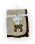 M/C SUPER SOFT CORAL FLEECE AND BINDING BLANKET NEUTRAL BEAR
