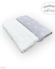 Folded baby blanket with white and gray pattern on a white background, featuring 'Mother's Choice' branding.