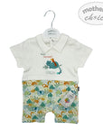 Baby romper with a shirt and shorts set on a hanger, featuring 'Mother's Choice' branding.