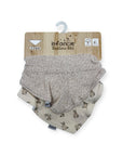 Two baby bandana bibs on a wooden hook with 'infonicie' branding.