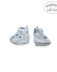 Baby booties with animal pattern on a white background, branded 'Mother's Choice'.
