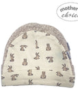 Baby hat with rabbit pattern and 'mother's choice' branding on a white background