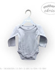Gray baby onesie on a hanger with 'Mother's Choice' branding on a white background