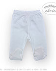 Light blue baby pants with footies on a white background, branded 'Mother's Choice'.