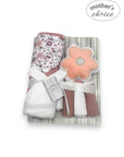 Mothers Choice Hooded Towel And 4 Washcloths And Wash Sponge Flower