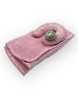 M/C SUPER SOFT CORAL FLEECE WITH PRINTED MINK BINDING BLANKET AND PILLOW SET GIRL'S PINK BEAR