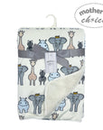 Baby blanket with animal pattern and 'Mother's Choice' label on a white background