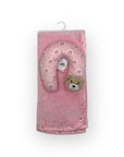M/C SUPER SOFT CORAL FLEECE WITH PRINTED MINK BINDING BLANKET AND PILLOW SET GIRL'S PINK BEAR