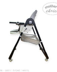 High chair with a tray on a white background, branded 'Mother's Choice'.