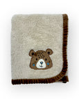 M/C SUPER SOFT CORAL FLEECE AND BINDING BLANKET NEUTRAL BEAR