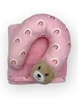 M/C SUPER SOFT CORAL FLEECE WITH PRINTED MINK BINDING BLANKET AND PILLOW SET GIRL'S PINK BEAR