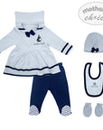 Mothers Choice Inf Girls 5 Piece Navy Sailor Romper Set
