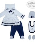 INF GIRLS 5PC NAVY SAILOR ROMPER SET 6-9M