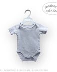 Gray baby onesie on a hanger with 'Mother's Choice' branding on a white background