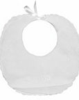 White lace baby bib on a white background