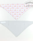 Two bandana bibs with different patterns on a white background, branded 'Mother's Choice'.
