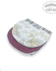 Baby bib with floral pattern and purple base, branded 'Mother's Choice', on a white background.