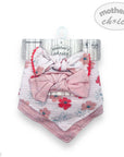 Baby headband and bib set with floral design on a white background, branded 'Mother's Choice'.