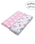 Two baby blankets with pink and white patterns on a white background, featuring the 'Mother's Choice' brand.