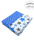 Two baby blankets with star and anchor patterns on a white background, branded 'Mother's Choice'.