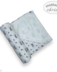 Folded baby blanket with animal pattern on a white background, featuring 'Mother's Choice' branding.