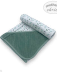 Mothers Choice 100% Cotton Baby Quilted Hooded Receiver - Sage / Grey Leaf