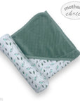 Mothers Choice 100% Cotton Baby Quilted Hooded Receiver - Sage / Grey Leaf