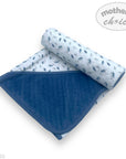 Mothers Choice 100% Cotton Baby Quilted Hooded Receiver - Blue / Grey Leaf