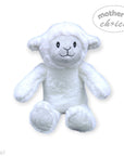 White plush lamb toy with a 'Mother's Choice' label on a white background