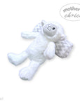 White plush toy with a bear and cloud design on a white background, branded 'Mother's Choice'.