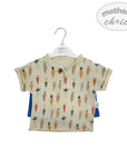Baby shirt with carrot pattern on a hanger against a white background, featuring 'mother's choice' branding.