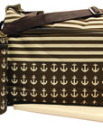 Navy diaper bag with anchor pattern and matching pouch on a white background