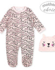 Baby onesie with animal pattern and matching hat on a white background, featuring 'Mother's Choice' branding.
