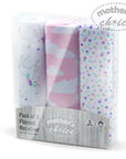 Pack of 3 flannel receiving blankets with 'Mother's Choice' branding on a white background