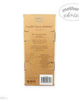 Cardboard packaging for 'Mother's Choice' 3-pack face washers on a white background.