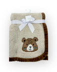M/C SUPER SOFT CORAL FLEECE AND BINDING BLANKET NEUTRAL BEAR