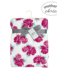 Floral patterned blanket with a gray bow and tag on a white background, branded 'mother's choice'.