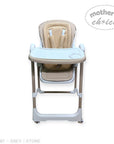 Beige and white high chair with 'Mother's Choice' branding on a white background