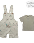 INF BOYS 2PC NATURAL SAFARI DUNGAREE SET 3-6M