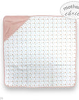 Baby blanket with pink border and floral pattern on a white background, featuring 'Mother's Choice' branding.